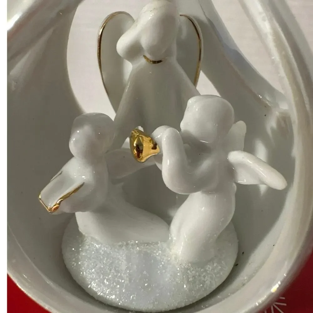 Vintage Avon Hanging Angel Ornament white iridescent ceramic w/gold trim 2005New